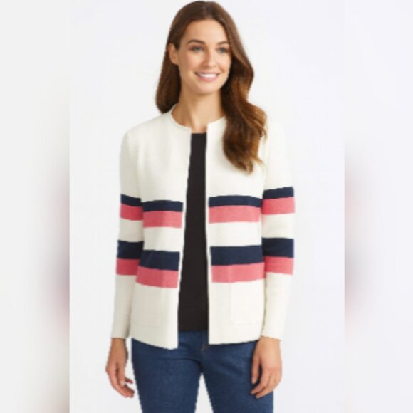 Talbots Ivory Pink Black Open Cardigan Women's Sz M Petite - Picture 1 of 7